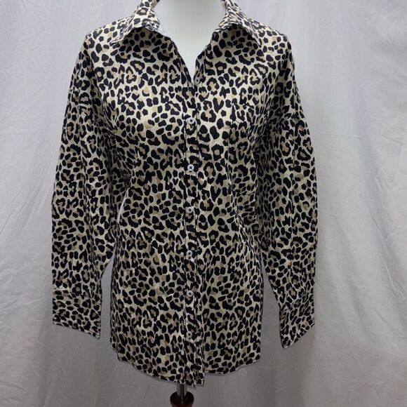 Maeve Anthropologie Bennet Leopard button down shirt Sz LP - Picture 4 of 10
